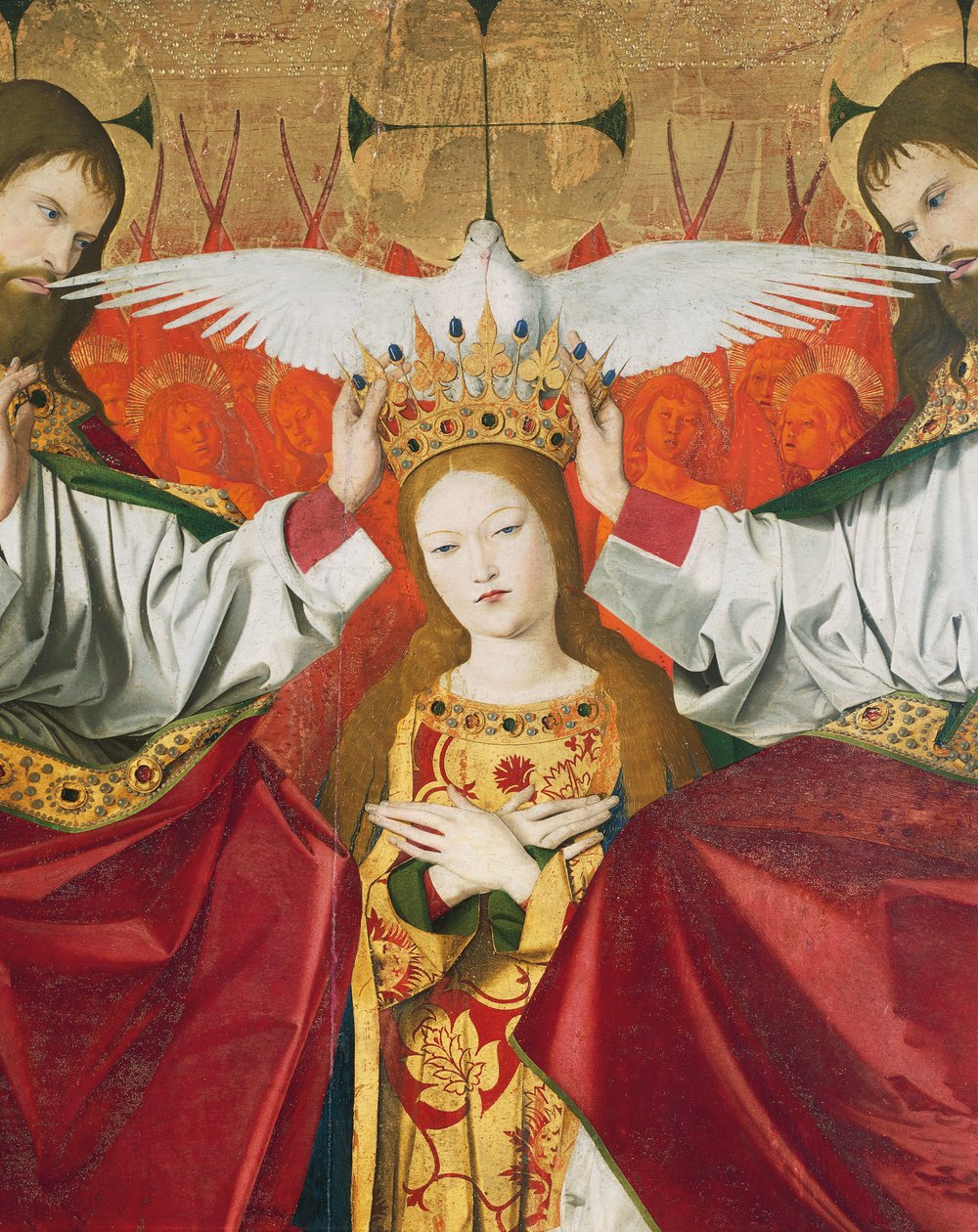 Holy Trinity Crowning Virgin, detalje fra Coronation of Virgin af Enguerrand Quarton