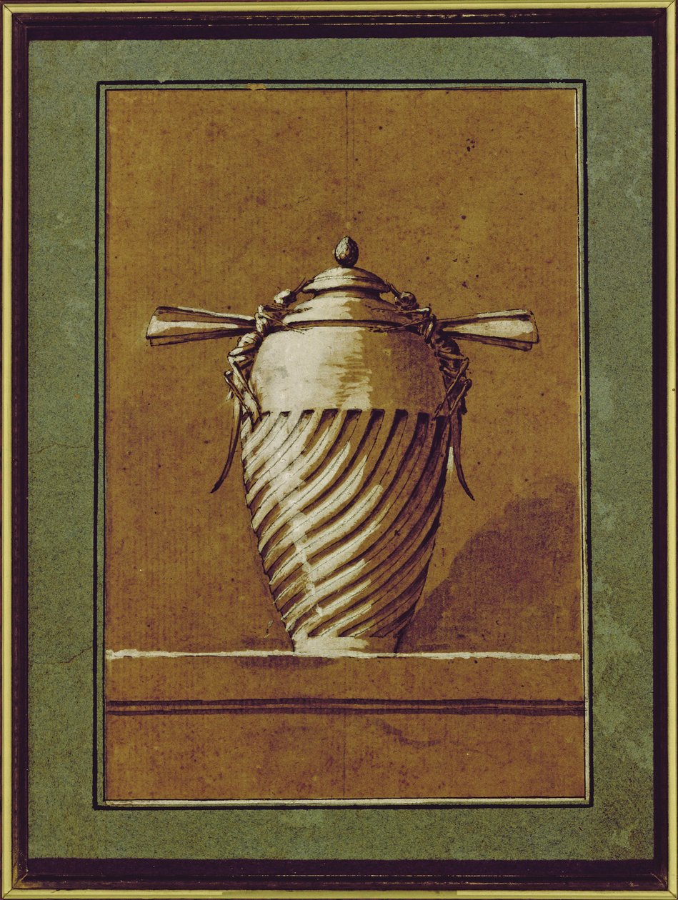 Design til en dekorativ vase, 1764 (pen, blæk og gouache på papir) af Ennemond Alexandre Petitot