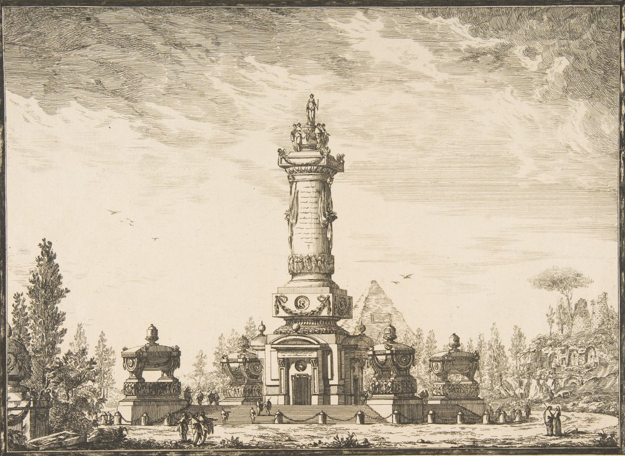 Forhøjning i perspektiv af en begravelsessøjle beregnet til begravelsen..., 1746-50. af Ennemond Alexandre Petitot