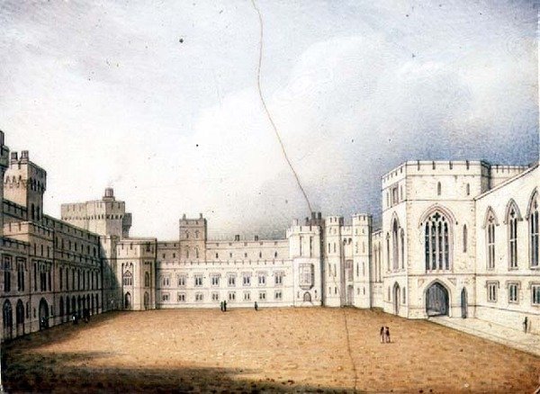 Worcester-plade, der forestiller firkanten, Windsor Castle, en af et par, ca. 1830-40 (porcelæn) (for par se 72833) af Enoch Doe