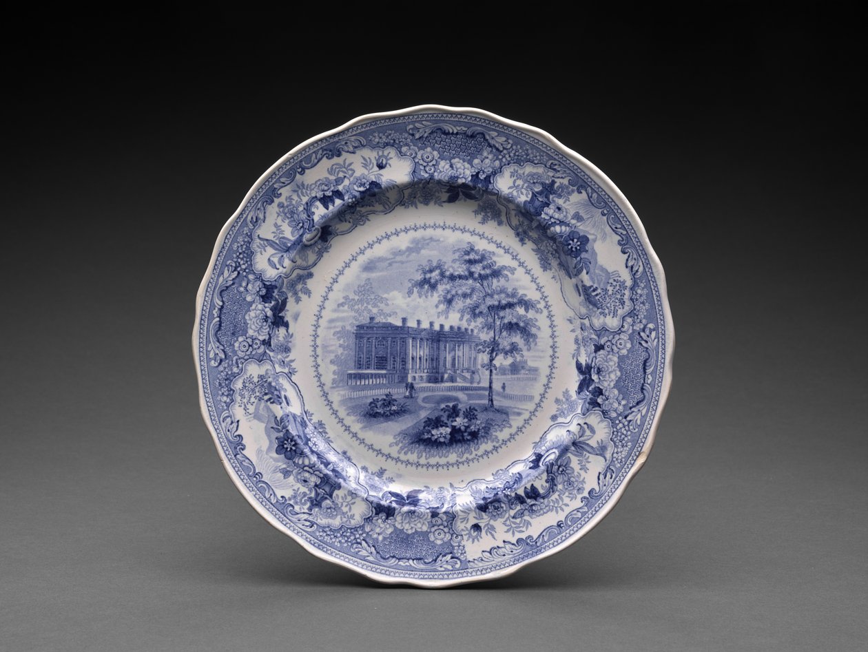 Tallerken, ca. 1831-46 (blyglaseret lertøj med transfertryk) af Enoch Wood and Sons