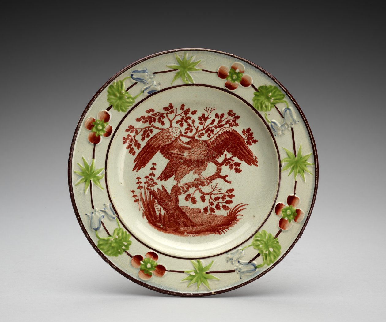 plade, c. 1818-1846 (blyglaseret fajance med transfertryk og emalje) af Enoch Wood and Sons