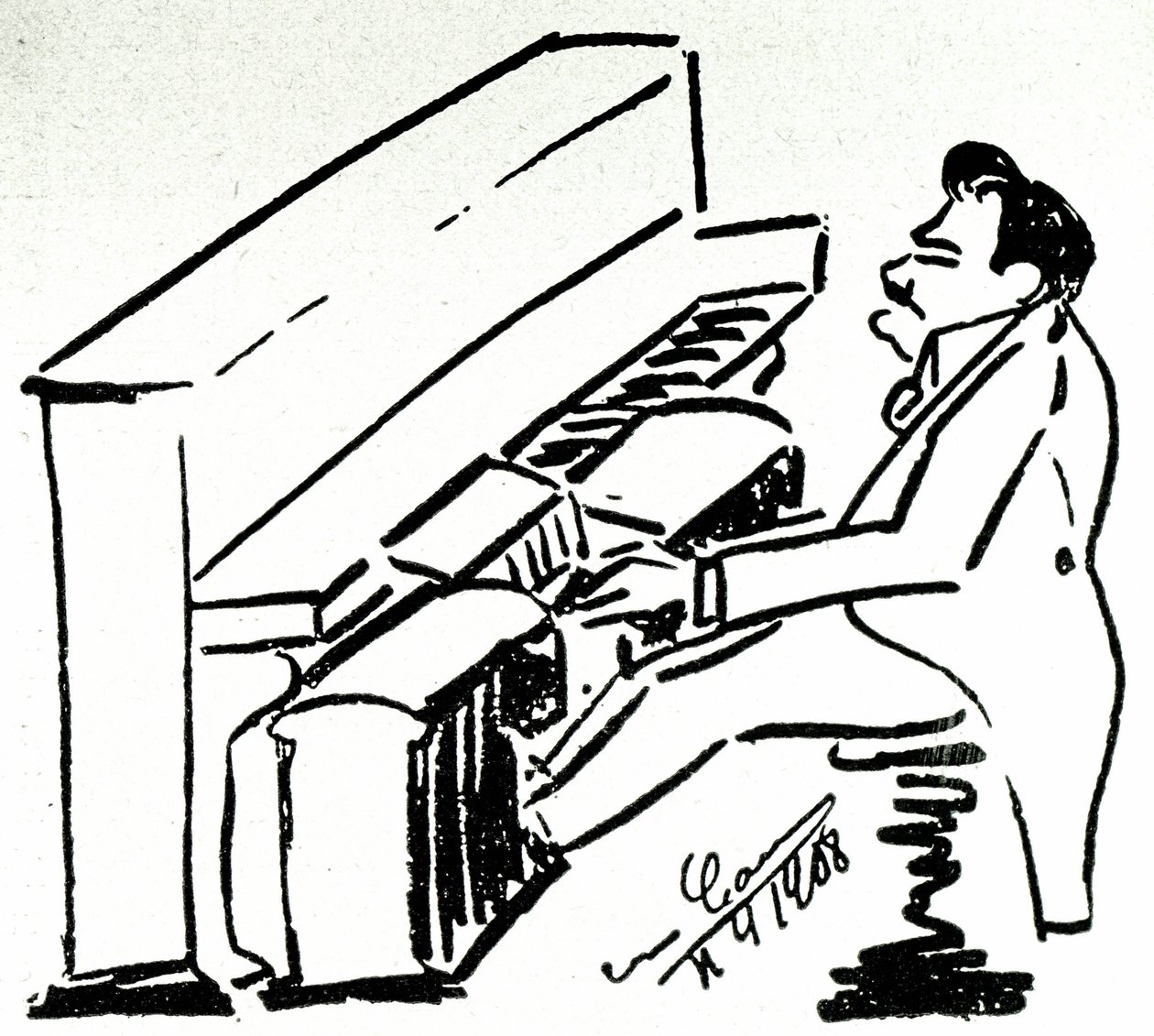 Autokarikatur af den lyriske sanger Enrico Caruso i pianolaen af Enrico Caruso