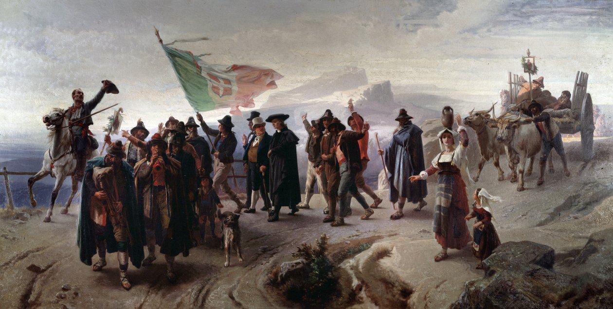 Risorgimento: "" Annexation af Abruzzo-regionen til det forenede Italien i 1861"" (Anneksering af Abruzzo-regionen til det forenede Italien i 1861) Maleri af Enrico Gamba (1831-1883) Dim 104x207 cm Genes, Galleria d