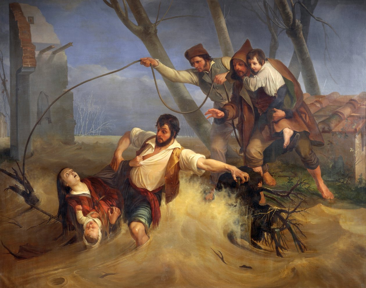 Familie reddet fra oversvømmelsen af Serchio i 1843 af Enrico Pollastrini