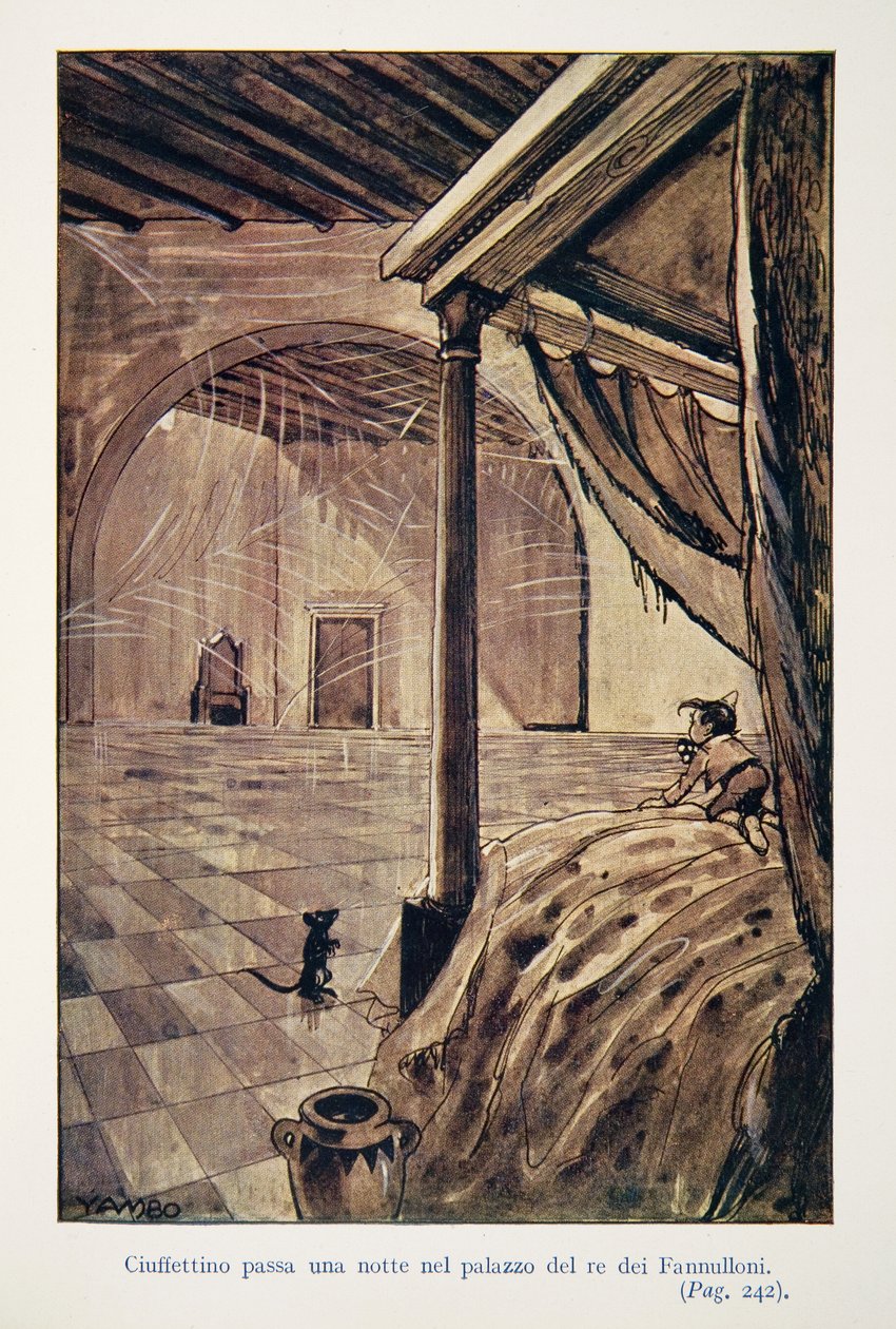 Illustration fra Ciuffettinos eventyr af Enrico de Conti Novelli
