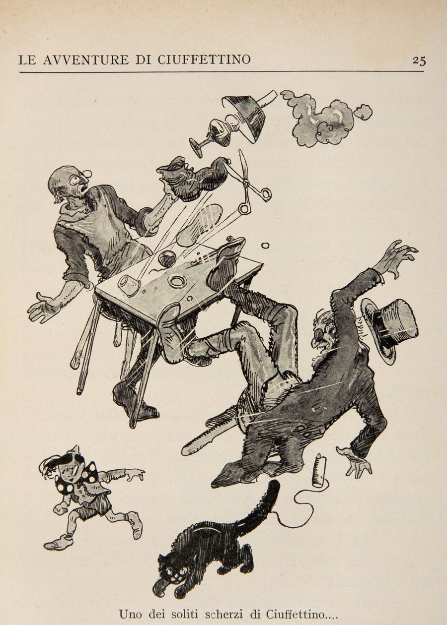 Illustration fra Ciuffettinos eventyr af Enrico de Conti Novelli