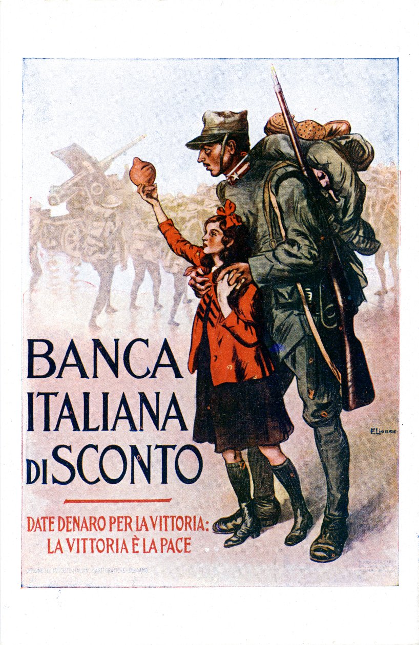 Første Verdenskrig: Italiensk plakat, der opfordrer til et nationalt lån af Enrico della Lionne