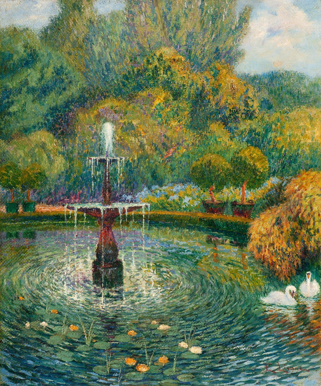 Fountain in a Garden (olie på lærred) af Enrico della Lionne