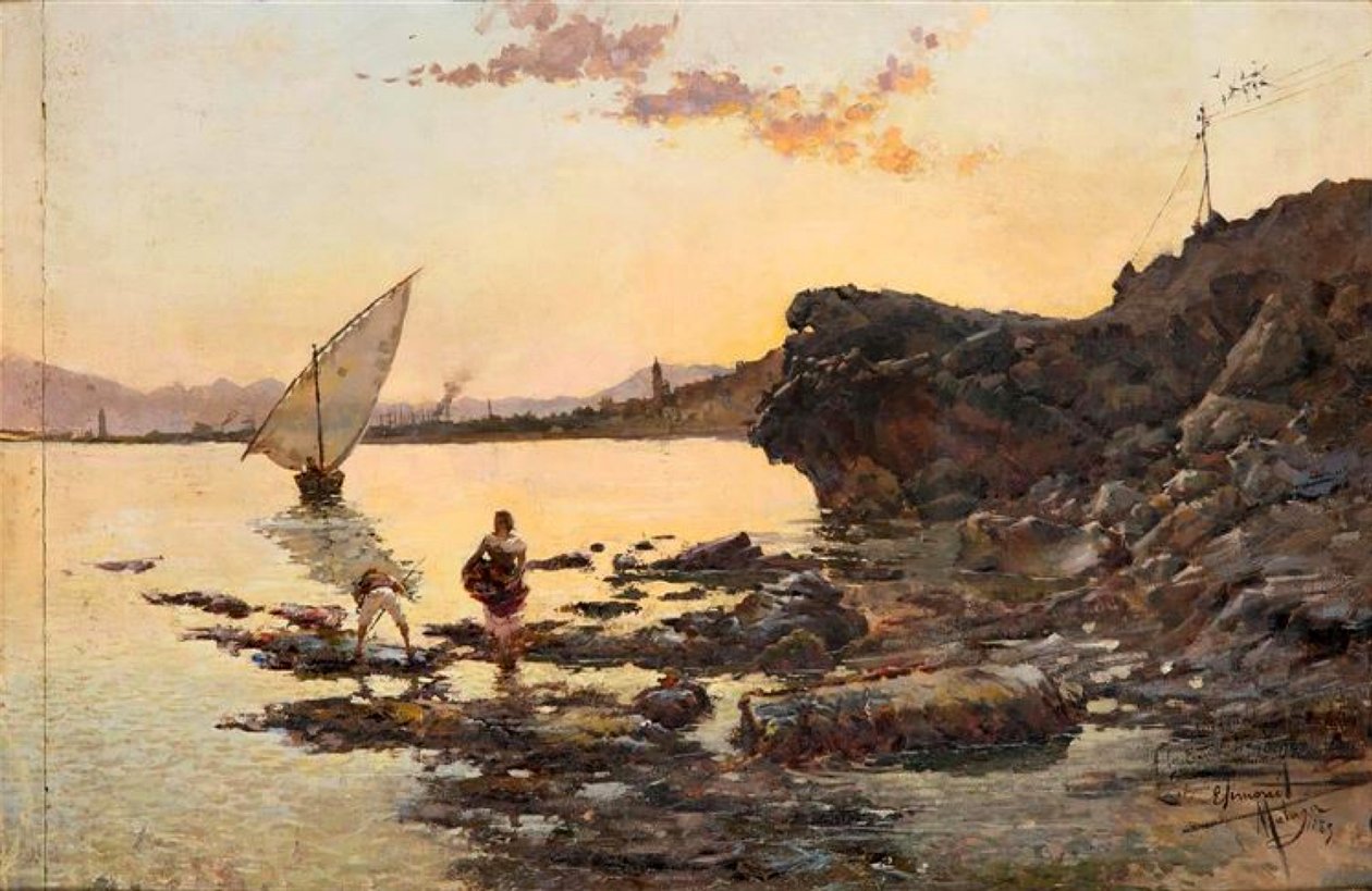  Playa de Malaga al atardecerMalaga strand i skumringen af Enrique Simonet