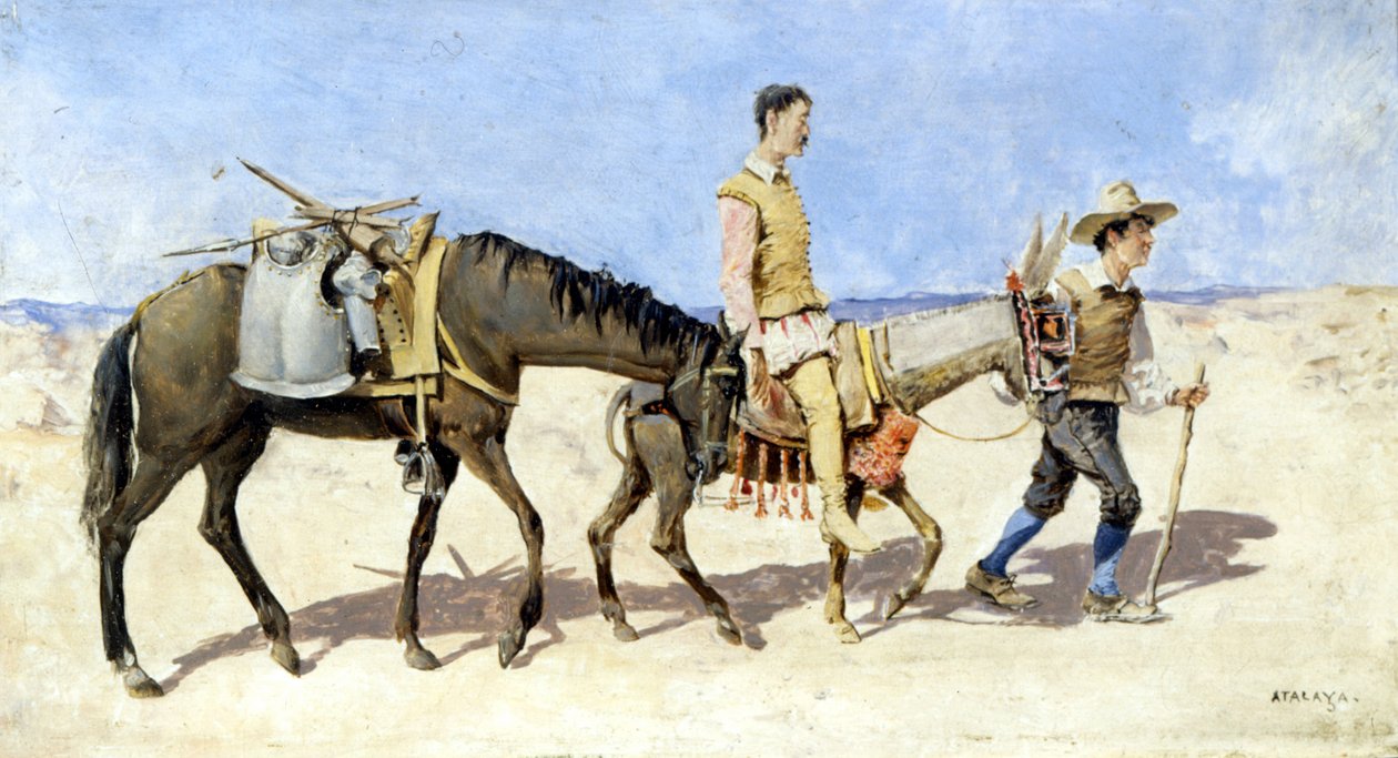 Don Quixote og Sancho Pança. Maleri af Atalaya. slutningen af det 19. århundrede. af Enrique Atalaya