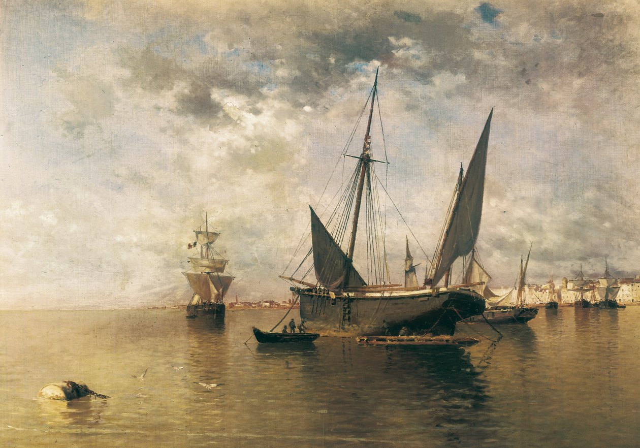 Havnen i Malaga. 1885 (olie på lærred) af Enrique Florido Bernils