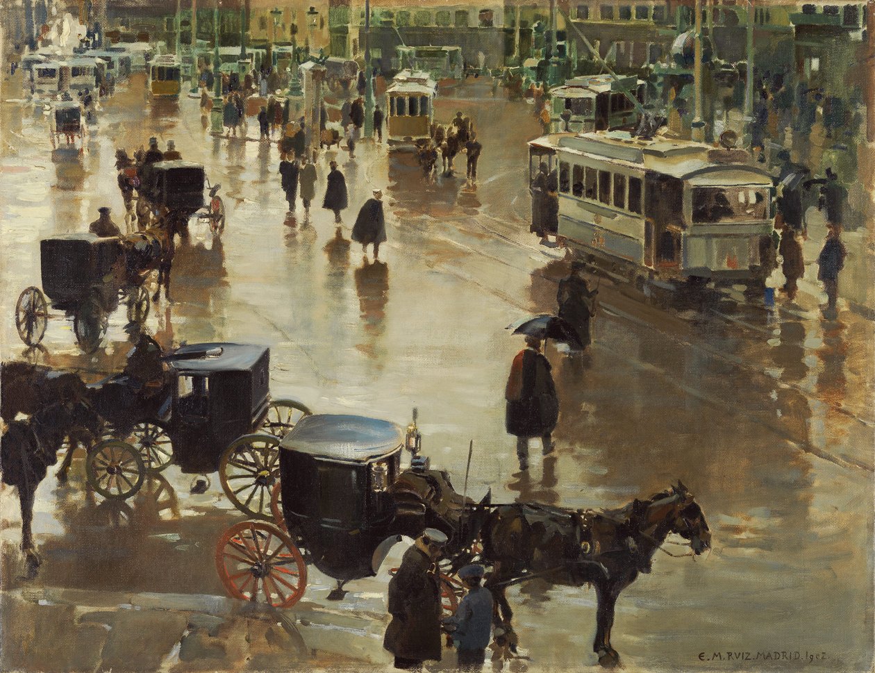 Puerta del Sol, Madrid - Martinez Cubells, Enrique (1874-1947) - 1902 - Olie på lærred - 75x96,5 - Museo Carmen Thyssen, Malaga af Enrique Martinez Cubells y Ruiz