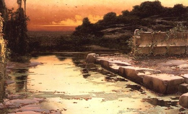 Oversvømmede ruiner ved solnedgang af Enrique Serra