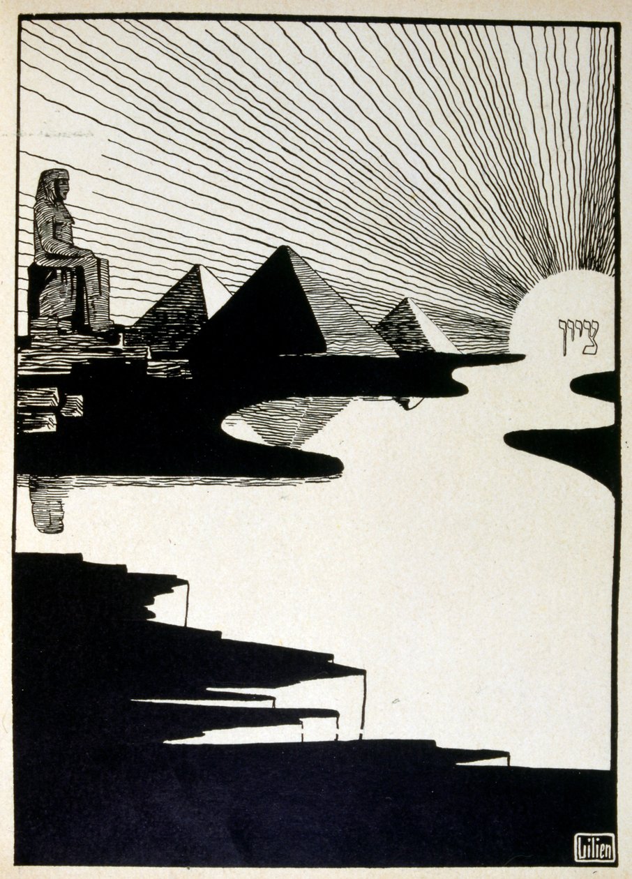 Påskefest, fra bogen Juda illustreret af Ephraim Moses Lilien (1874-1925). Lilian betragtes som faderen til den zionistiske ikonografi, skabt i Jugendstil (tysk art nouveau) stil. Han illustrerede 