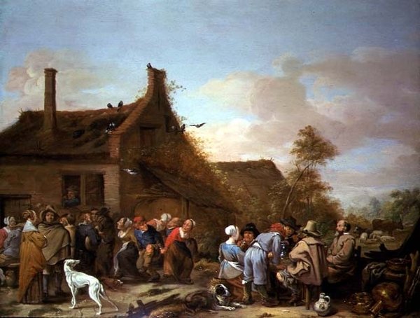 Bøndernes glæde udenfor en kro af Erasmus de Bie