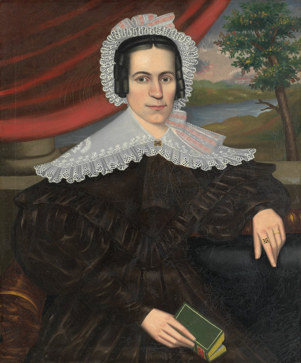Kvinde med en grøn bog (Louisa Gallond Cook) af Erastus Salisbury Field