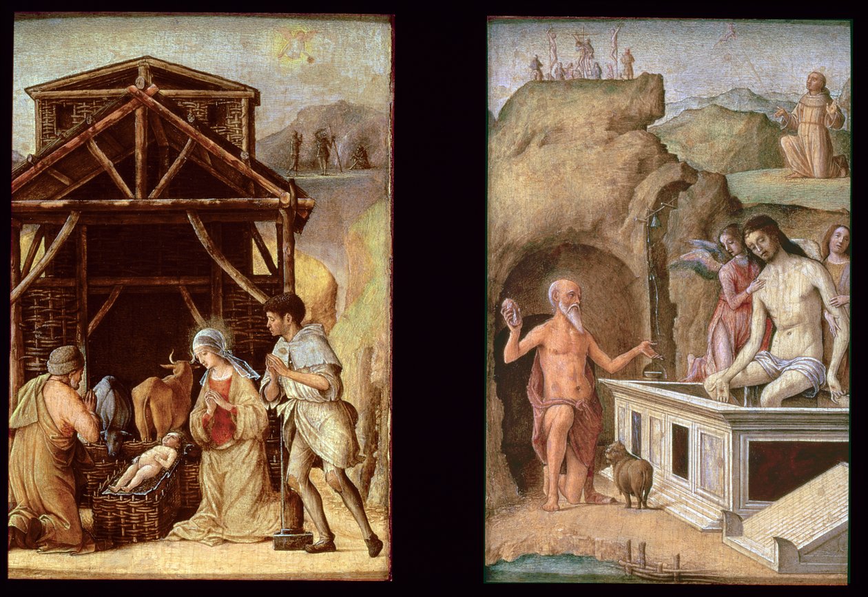 Hyrdernes tilbedelse og den døde Kristus, ca. 1490 (paneler) af Ercole de Roberti