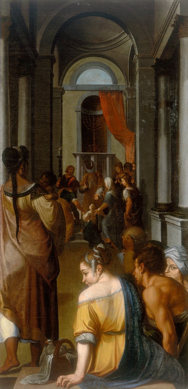 Præsentation af Jomfruen ved templet, værk af Ercole DellAbate, konserveret på Gallera Estense i Modena af Ercole dell Abbate