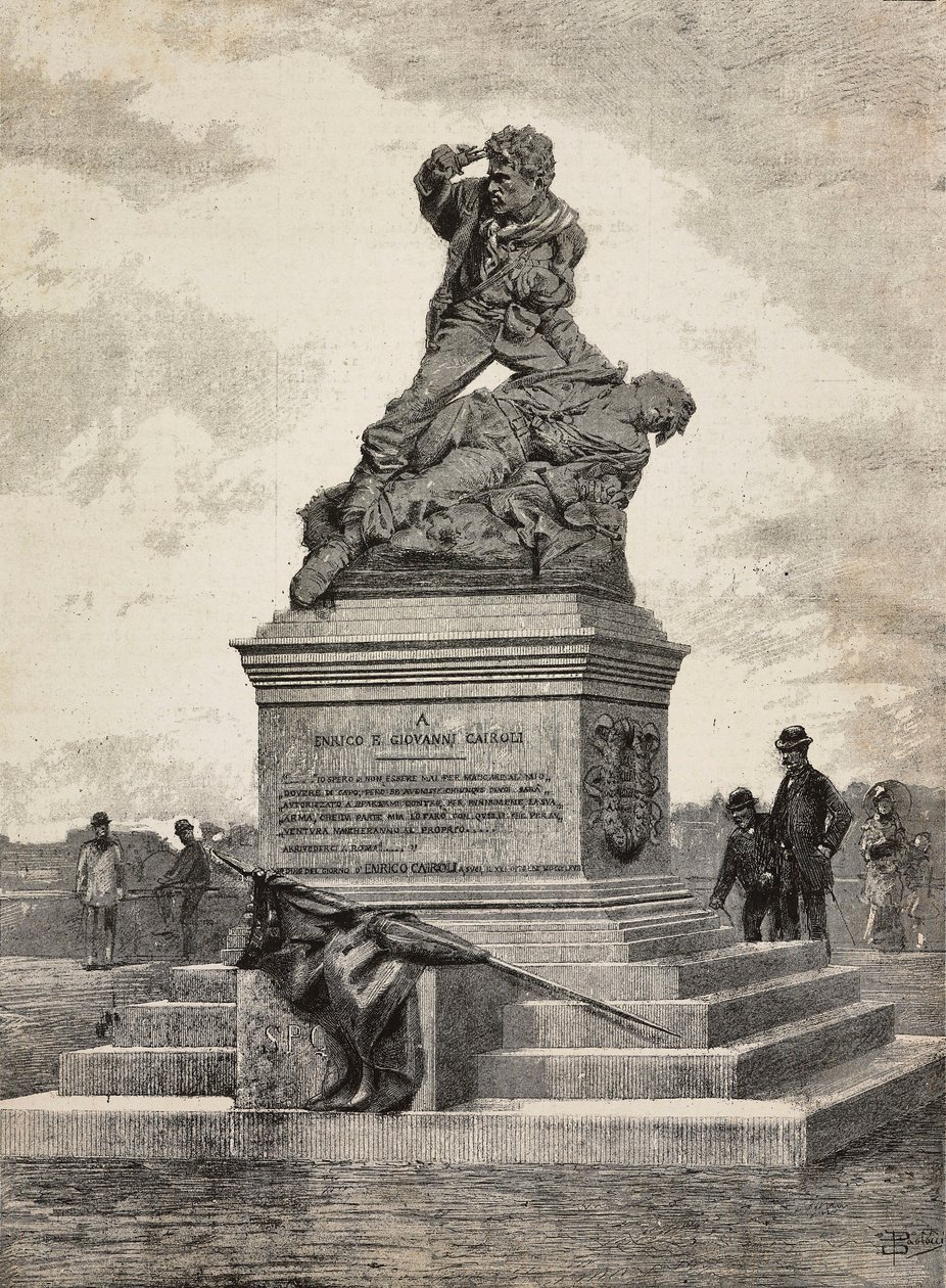 Monument til Enrico (1840-1867) og Giovanni Cairoli (1842-1869), italienske patrioter, bronzegruppe af billedhuggeren Ercole Rosa (1846-1893), på Pincian Hill, Rom, Italien af Ercole Rosa