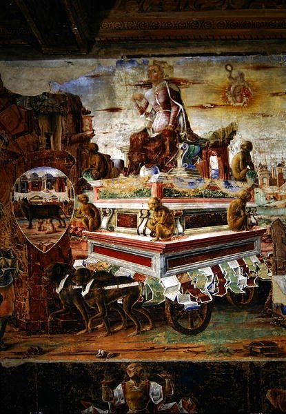 Detalje af vognen fra Maia, fra september: Vulcans triumf, fra Månedens værelse, 1467-70 af Ercole de Roberti