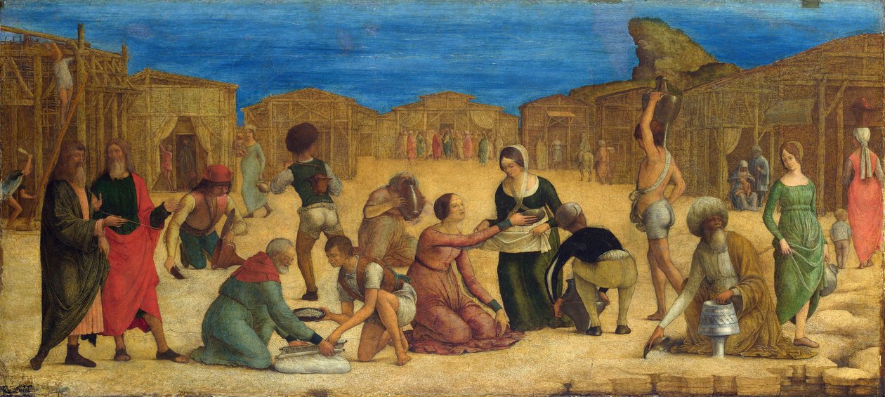 ""The Gathering of Manna in the Sinai Desert"" - Af Ercole Roberti (Ercole Ferrarese) (ca. 1450-1496) Israelitterne samler Manna Tempera på lærred 1490