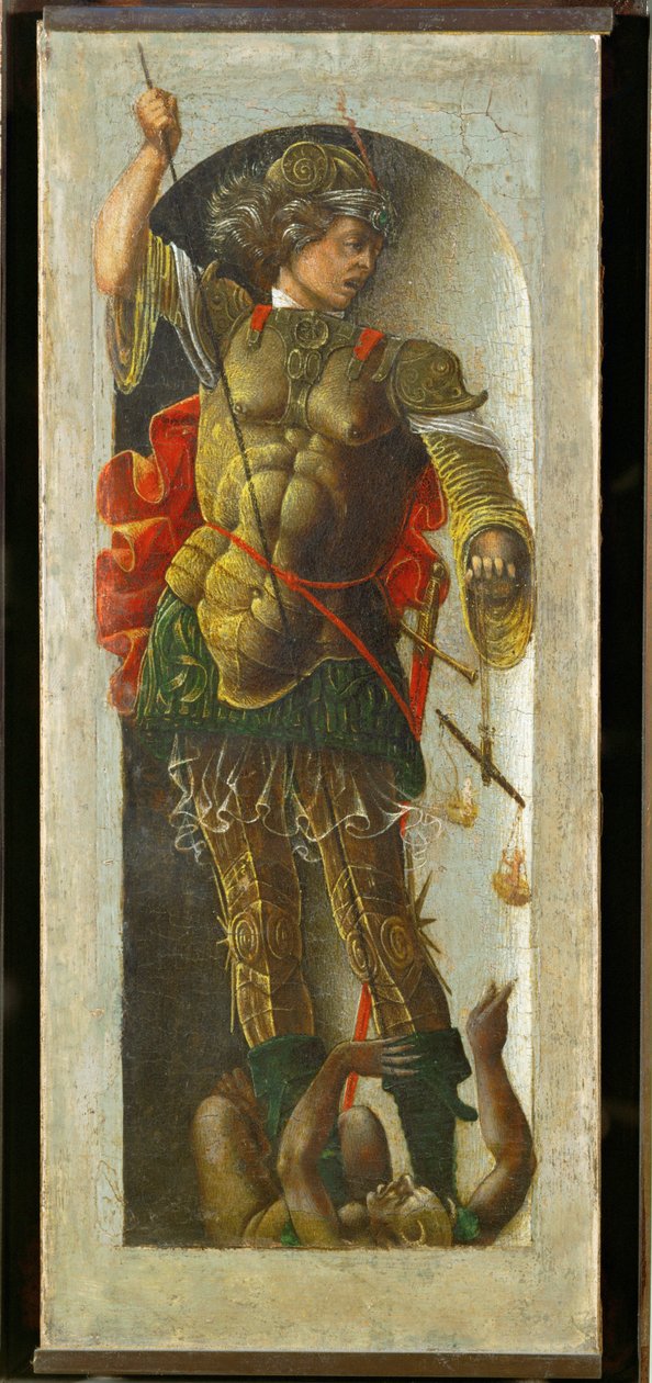 Sankt Michael, søjle fra et alter til Sankt Vincent Ferrier, malet til Bologna af FrancescoCossa ... af Ercole de Roberti