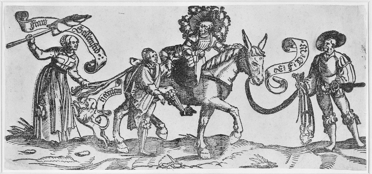 Shrew ("Frau Seltenfried") (træsnit på lagt papir) af Erhard Schon