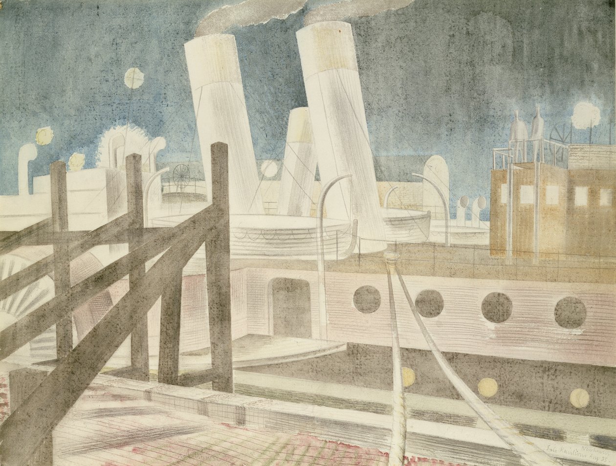 Brighton Queen at Night, 1935 (blyant og wc på papir) af Eric Ravilious