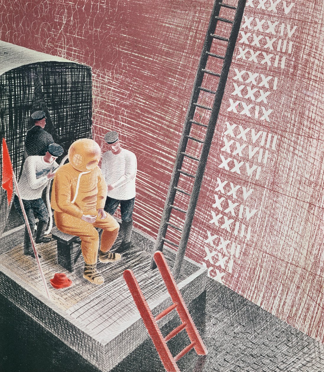 Dykker forberedes til nedstigning af Eric Ravilious