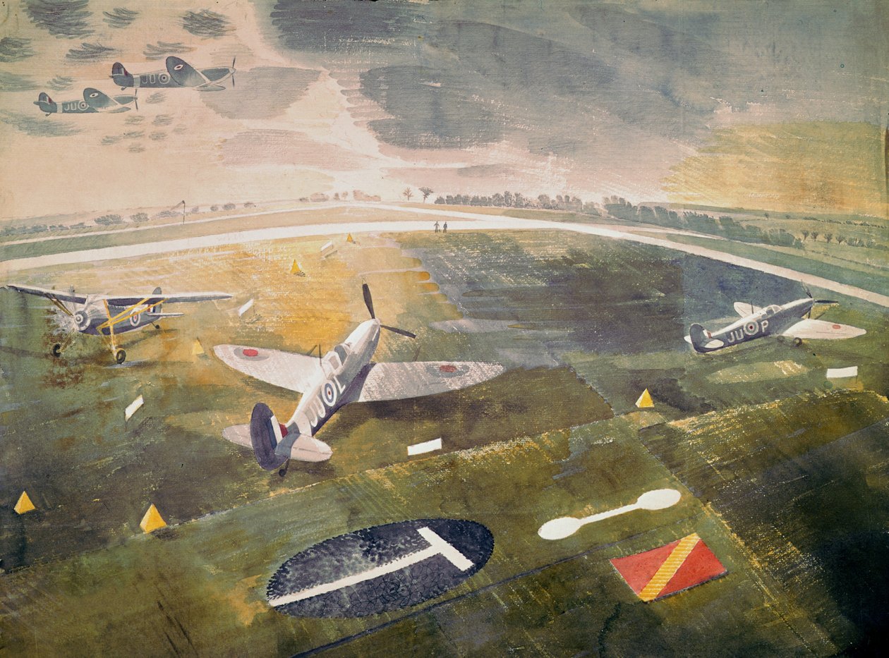 R.A.F. fly på en flyveplads, 1942 af Eric Ravilious