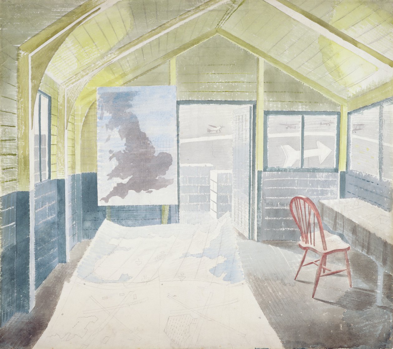 The Operations Room (grafit og wc på papir) af Eric Ravilious