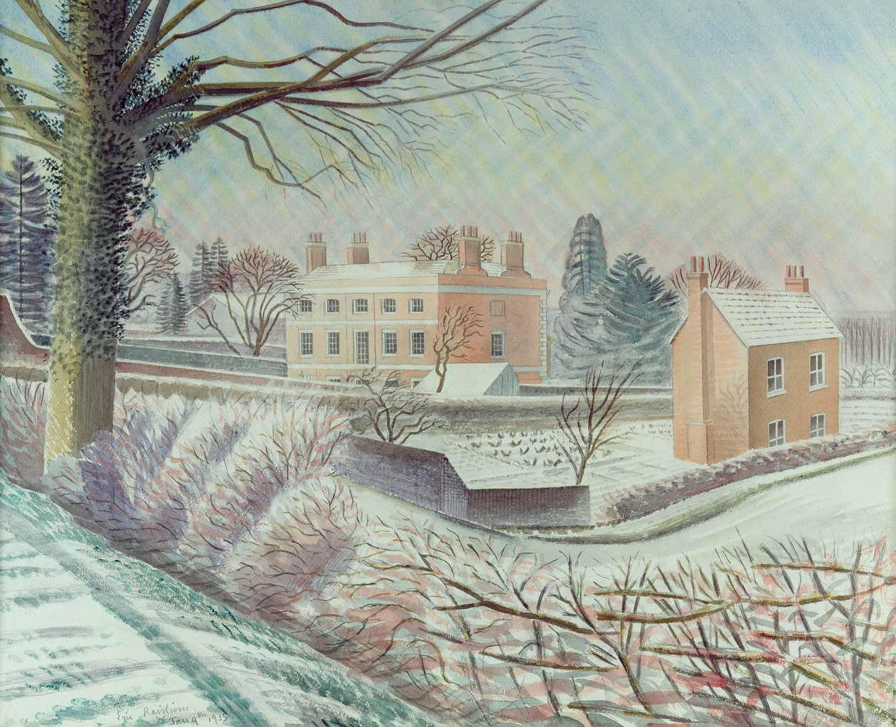 Præstegård i sneen af Eric Ravilious