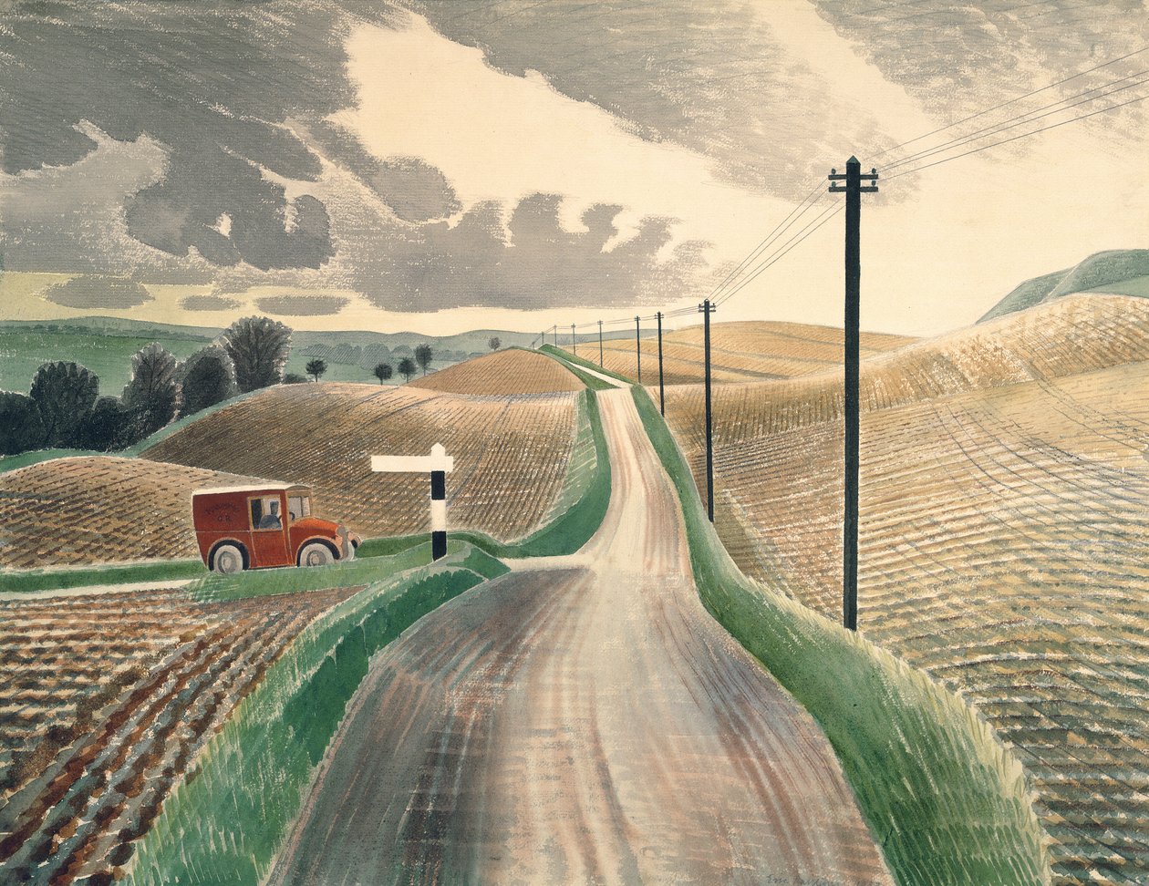 Wiltshire Landscape, 1937 (akvarel) af Eric Ravilious