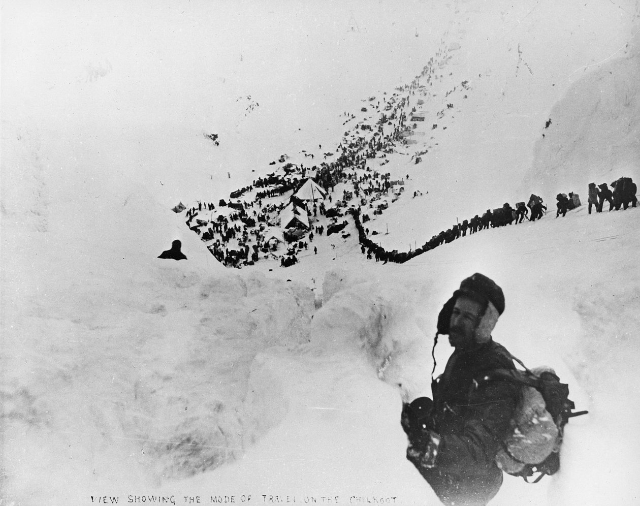 Visning, der viser rejsemåden på Chilkoot, fra 