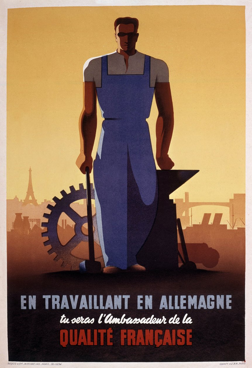 Fransk propagandaplakat for STO (tvangsarbejdsorganisation oprettet i 1943 under den tyske besættelse af Frankrig) af Eric Castel