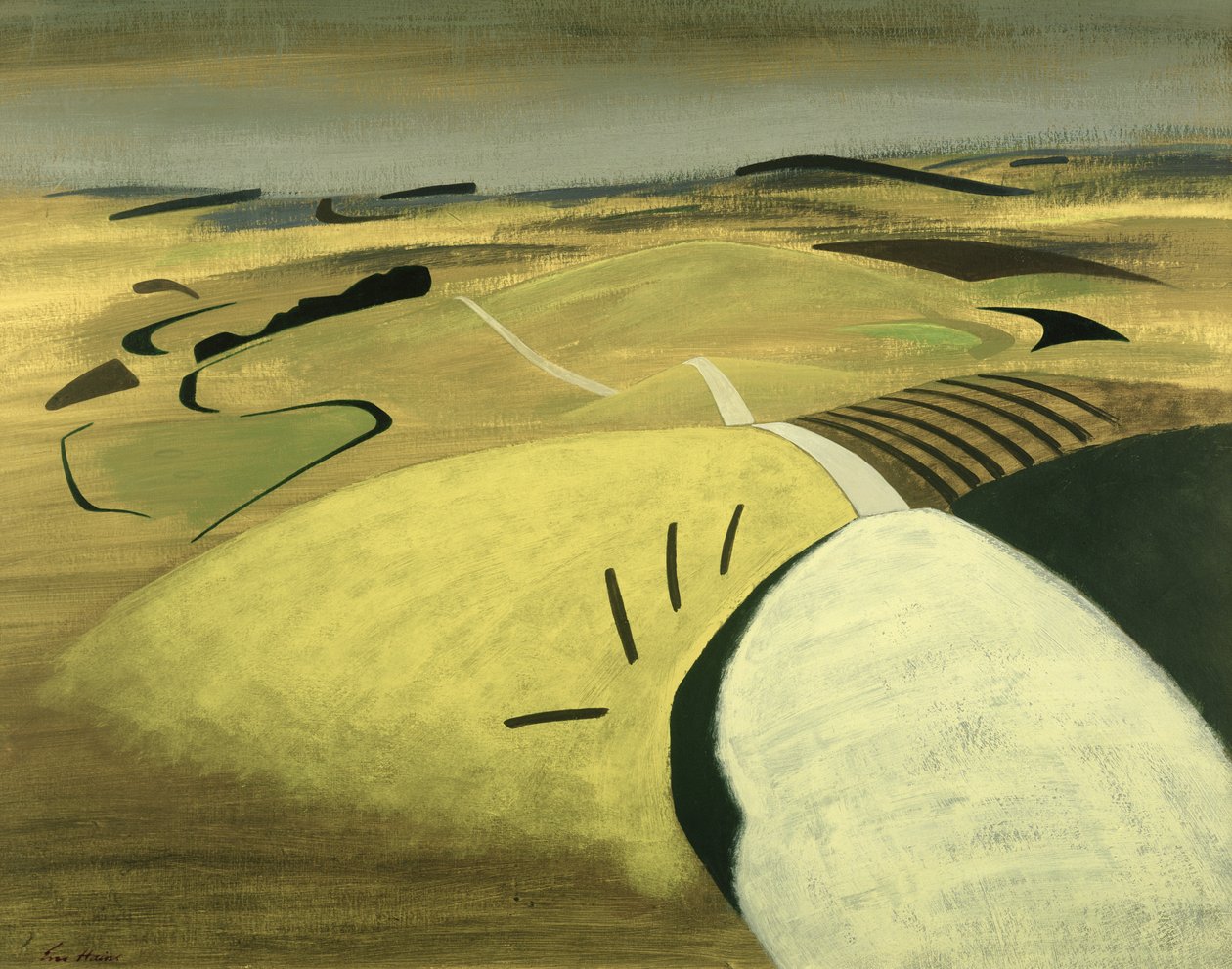 Road Over the Downs, 1983 (akryl på kort) af Eric Contemporary Artist Hains
