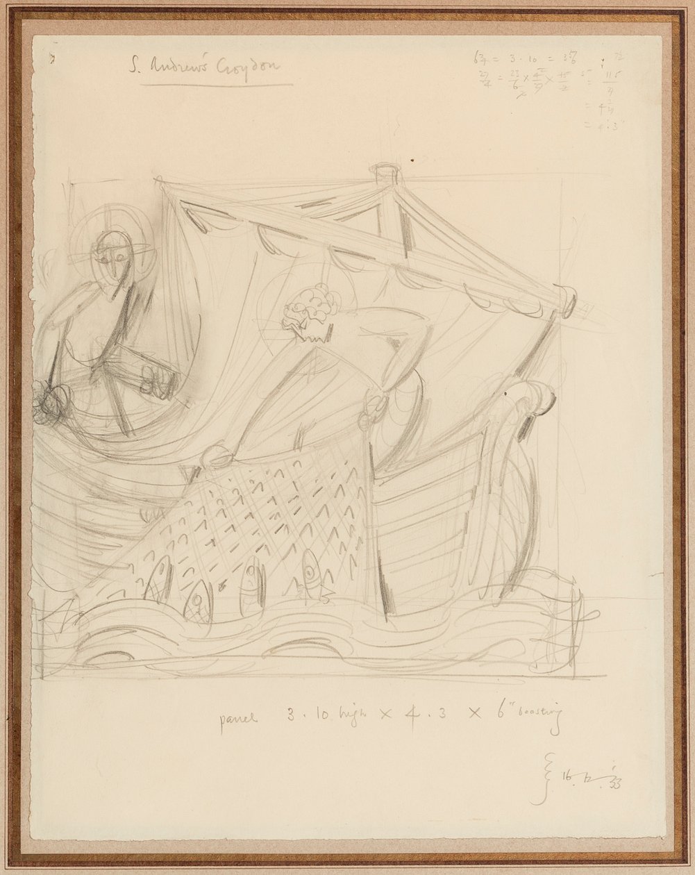 Kristus og det mirakuløse udkast til fisk, december 1933 (blyant på papir) af Eric Gill