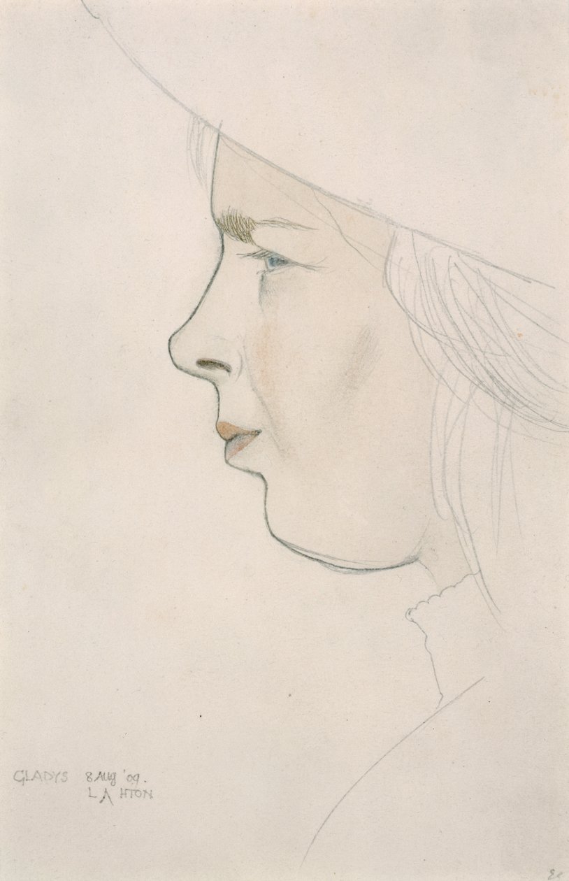 Portræt af kunstnerens søster Gladys Laughton, 8. august 1909 (blyant og farvet vask) af Eric Gill
