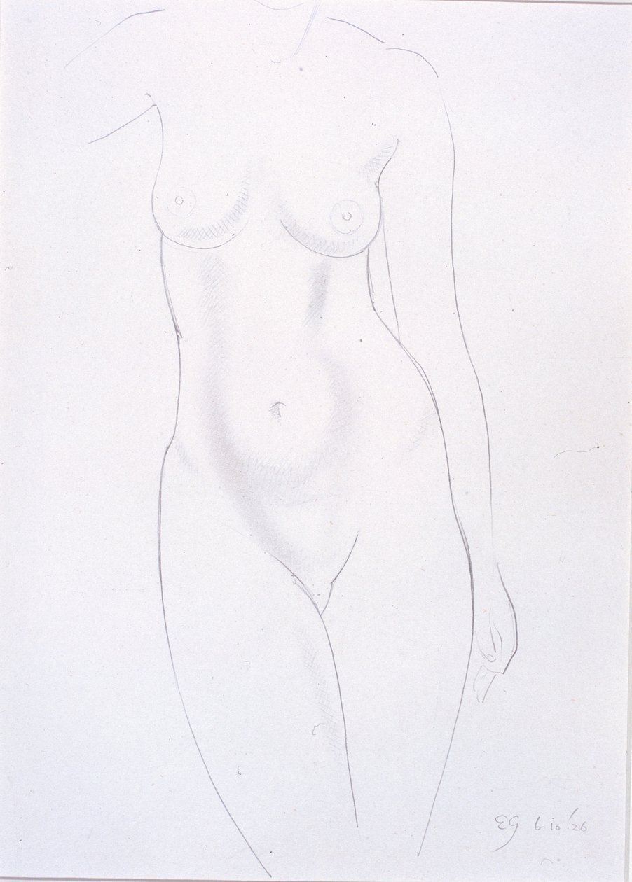 Torso (blyant på papir klistret på kort) af Eric Gill
