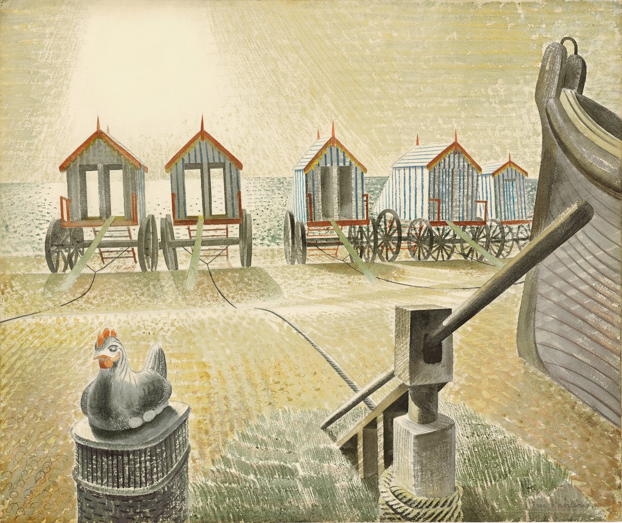 Aldeburgh Bademaskiner, 1938 af Eric Ravilious