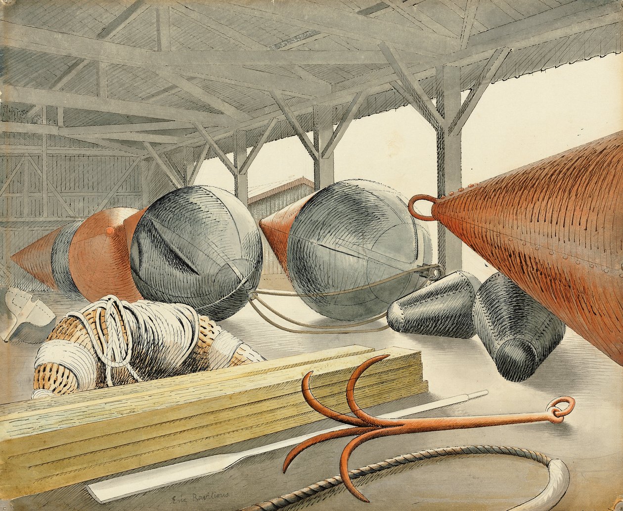 Bøjer og gribekrog, 1933 af Eric Ravilious