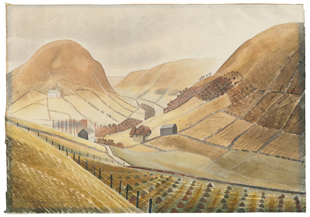 Corn Stokoks and Farmsteads - Hill Farm, Capel-y ffin, Wales, 1938 af Eric Ravilious