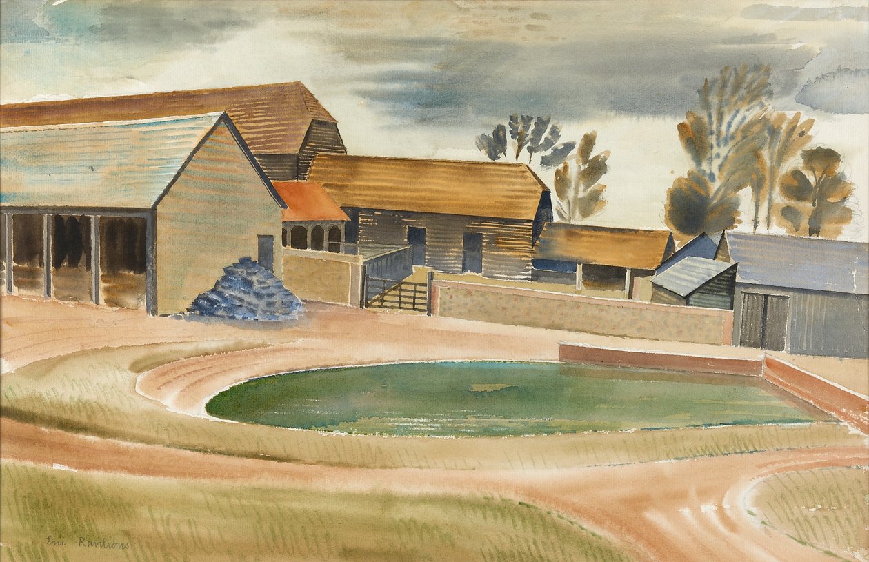 Gårdhave (wc på papir) af Eric Ravilious