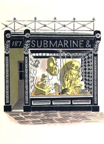 The Marine Suppliers, trykt af Curwen Press, fra High Street, af J.M. Richards, udgivet af Country Life, 1938 (sæt med 24) af Eric Ravilious