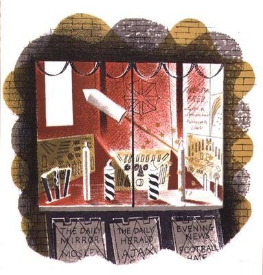 The Newsagent, trykt af Curwen Press, fra High Street, af J.M. Richards, udgivet af Country Life, 1938 (sæt på 24) af Eric Ravilious