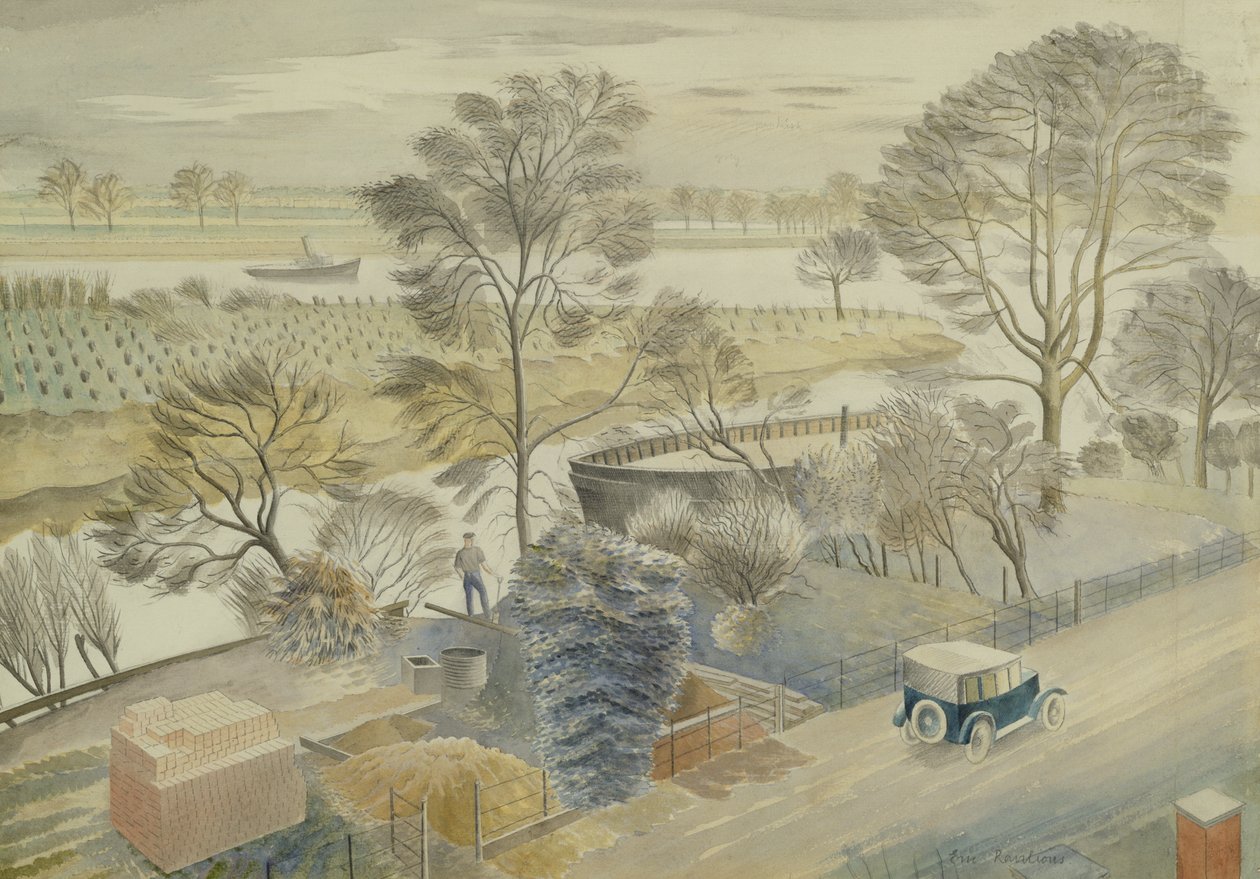 Themsen ved Hammersmith af Eric Ravilious