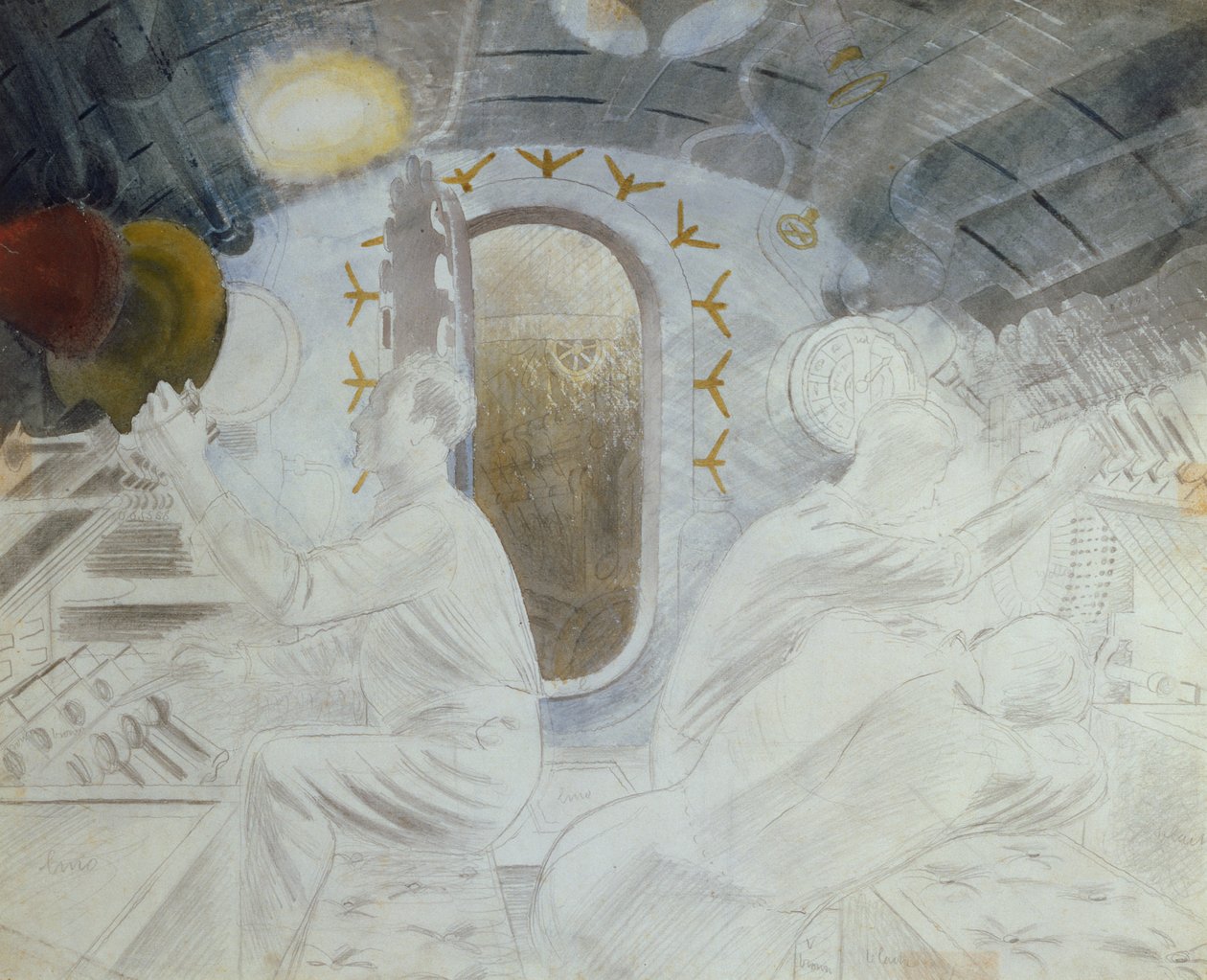 Working Controls when Submerged, ca. 1940 (blyant og wc på papir) af Eric Ravilious