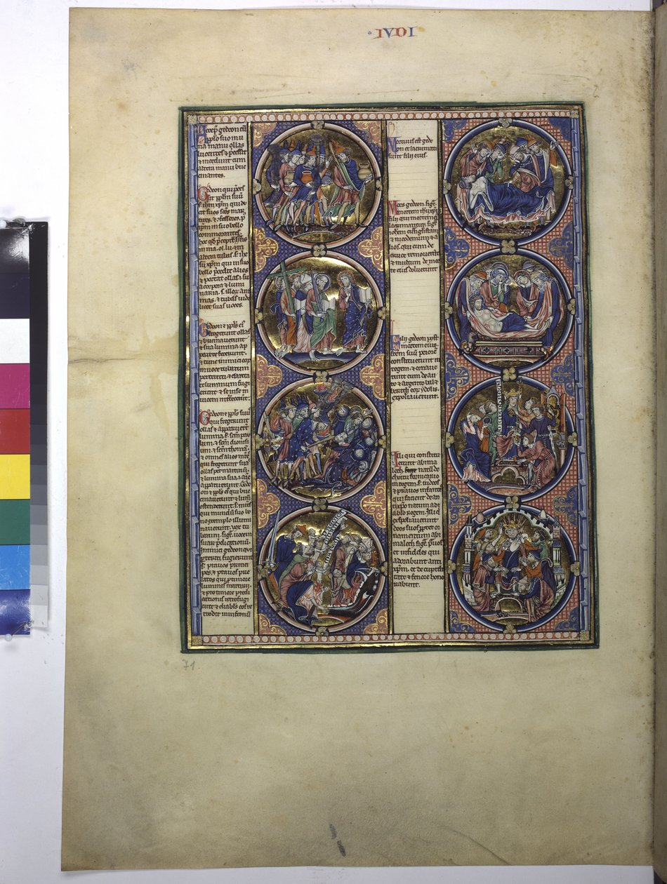 Helside: otte medaljoner, der omslutter miniaturer og ledsages af forklarende tekst, ca. 1225-1250 (tempera på pergament) af Erich Lessing