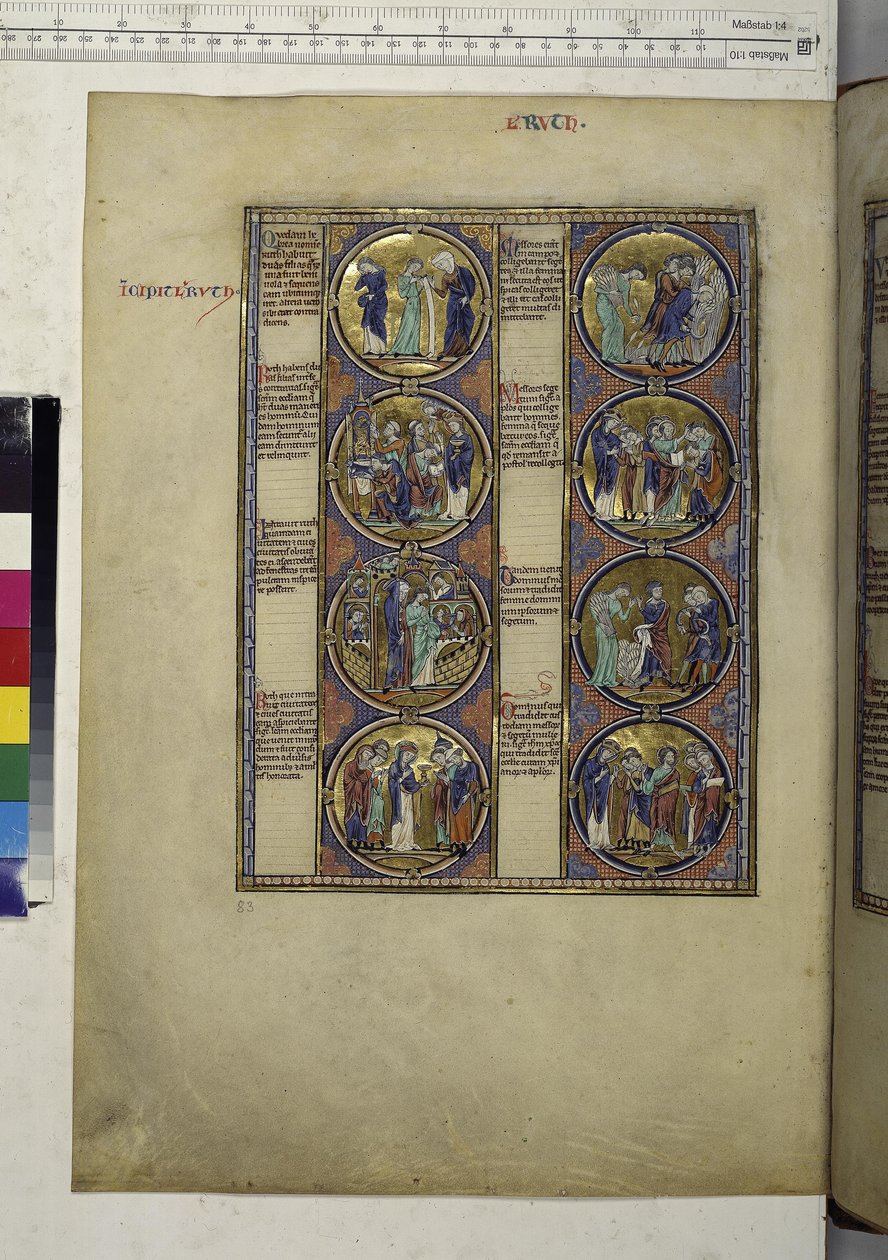 Helside: otte medaljoner, der omslutter miniaturer og ledsages af tekst, ca. 1225-1250 (temperamaleri) af Erich Lessing